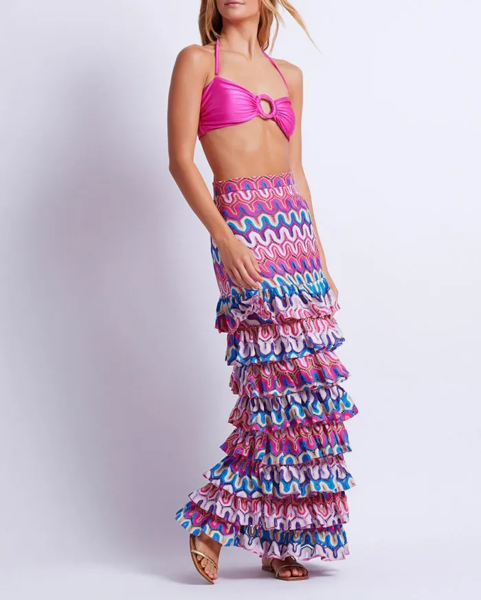 CoverUps Women Patbo Crochet Ruffle Maxi Skirt Pink Multi