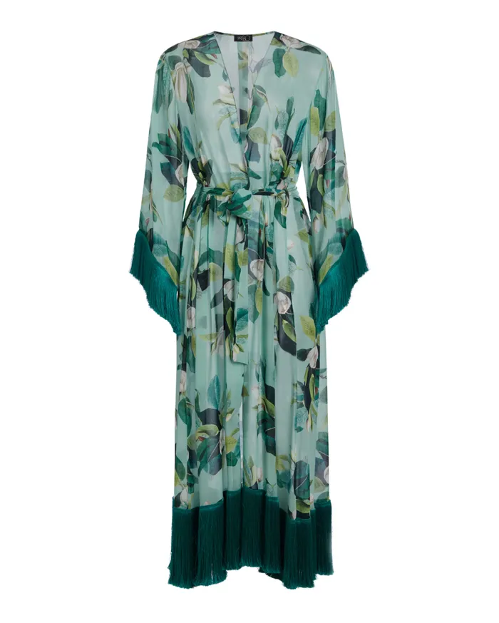 CoverUps Women Patbo Magnolia Fringe Trim Robe Green Multi