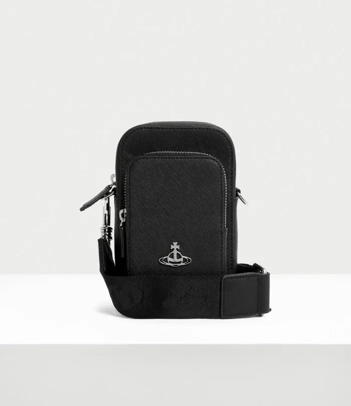 Crossbody Bags WomenMen Vivienne Westwood Saffiano Phone Crossbody Bag In Black Crossbody Bags WomenMen Vivienne Westwood Saffiano Phone Crossbody Bag In Black