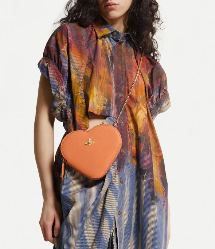 Crossbody Bags Women Vivienne Westwood Saffiano Heart Crossbody Bag In Orange
