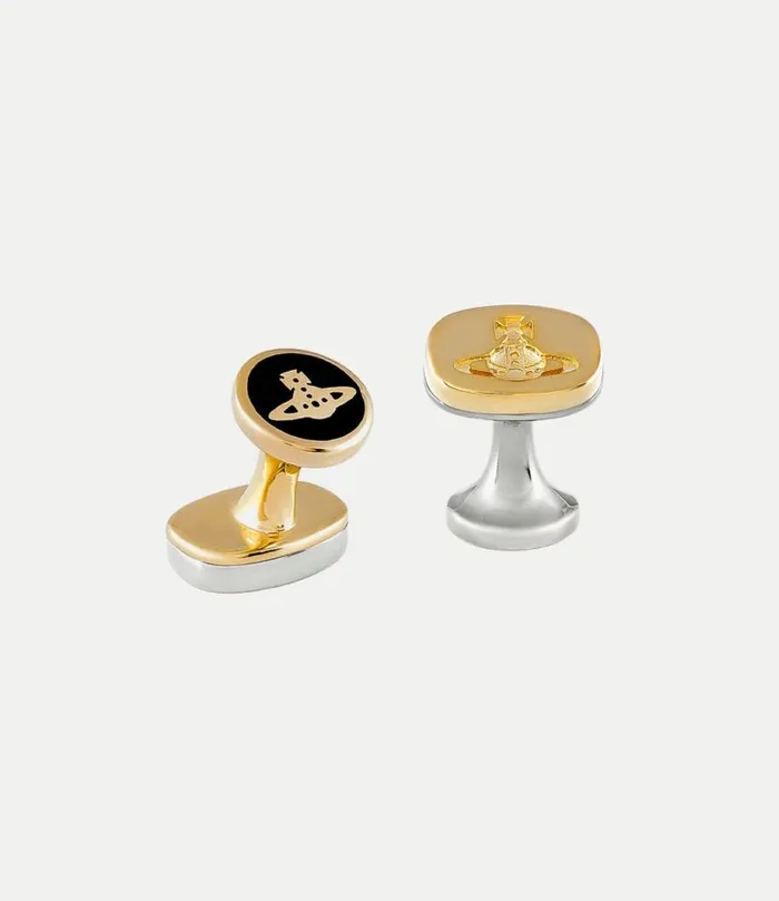 Cufflinks And Pins Men Vivienne Westwood Man Denver Cufflinks In PlatinumGoldBlackResin