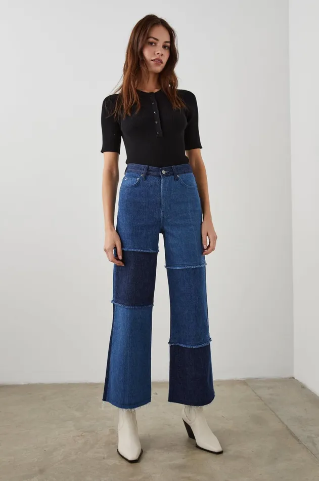 Denim Women Rails Getty Crop Wide Leg Indigo Patchwork