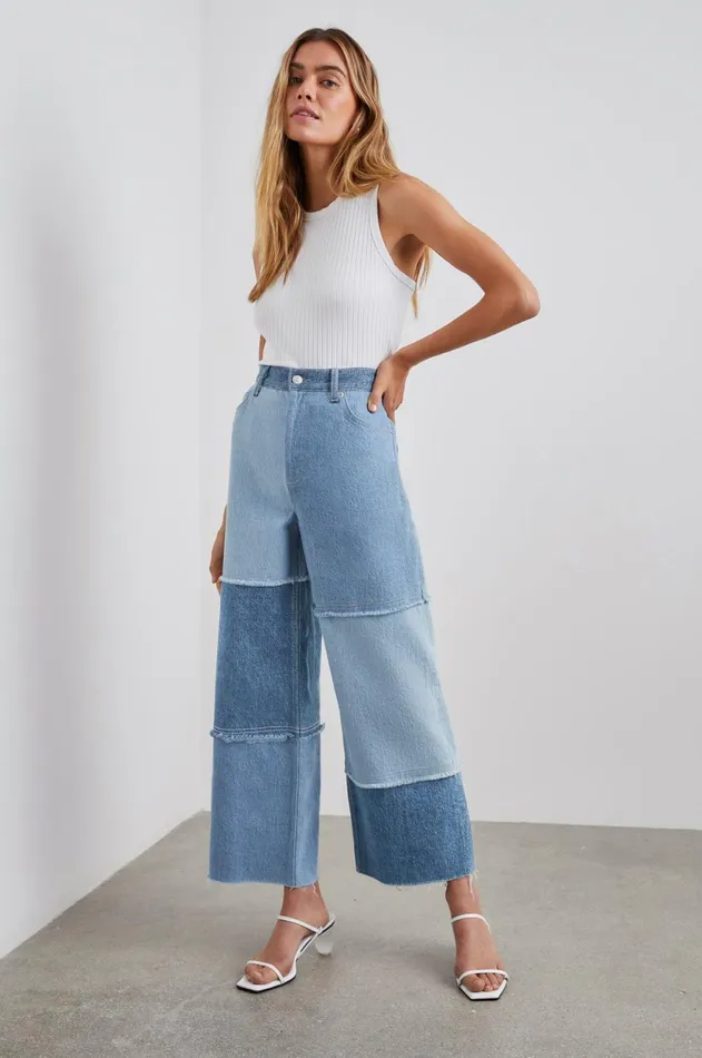Denim Women Rails Getty Crop Wide Leg Light Indigo Patchwork