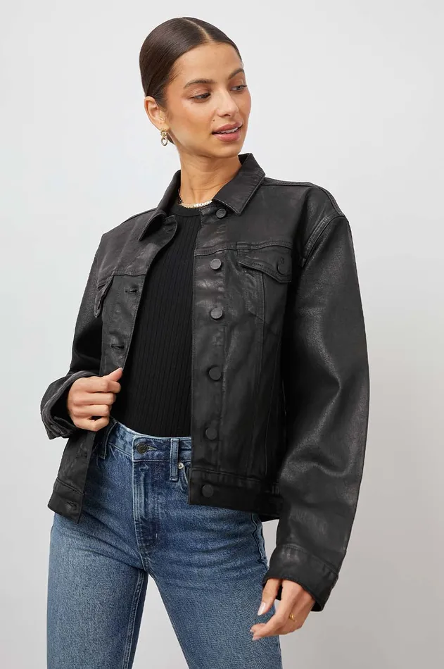 Denim Women Rails Mulholland Jacket Coated Noir