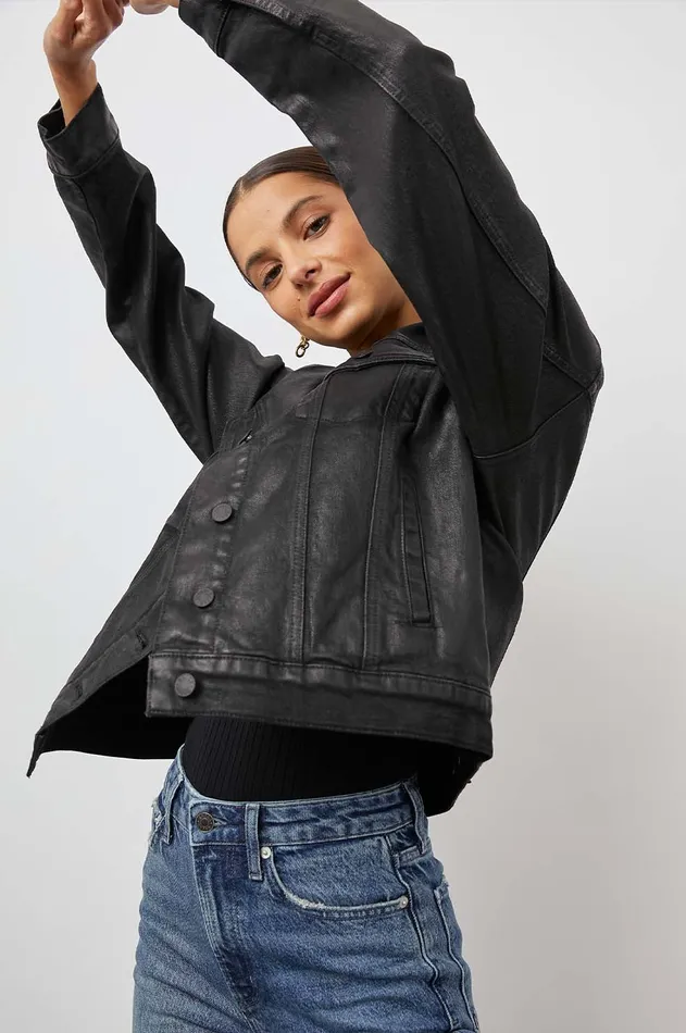 Denim Women Rails Mulholland Jacket Coated Noir