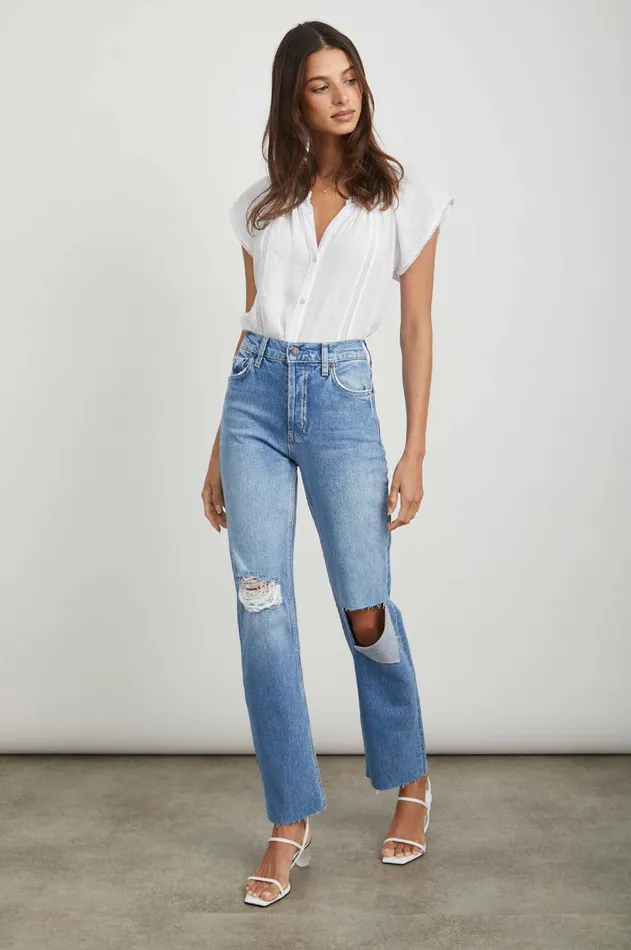 Denim Women Rails Topanga Straight Faded Blue Destroy