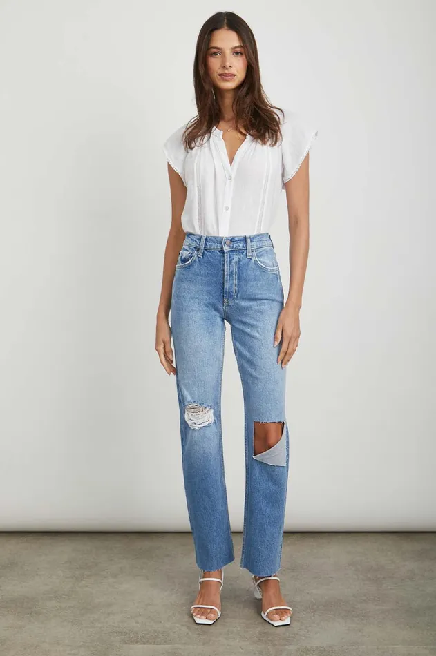 Denim Women Rails Topanga Straight Faded Blue Destroy