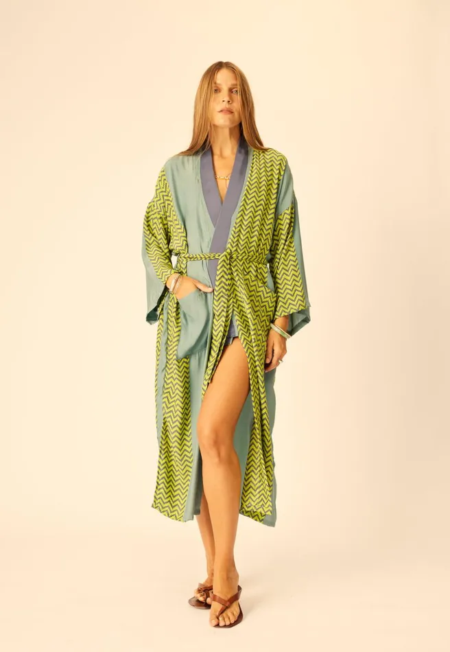 Diane Long Robe Block Zigzag Lime Women Natalie Martin Coverups