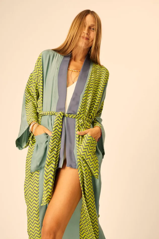 Diane Long Robe Block Zigzag Lime Women Natalie Martin Coverups