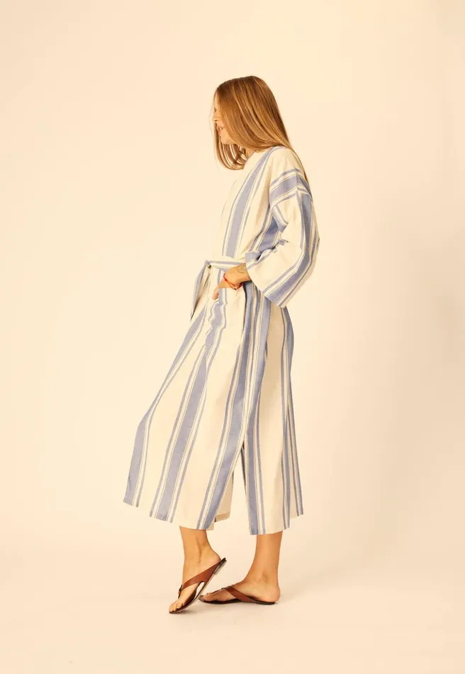 Diane Long Robe French Stripe Blue Women Natalie Martin Coverups