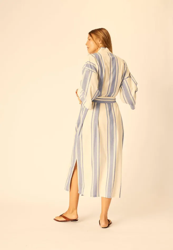 Diane Long Robe French Stripe Blue Women Natalie Martin Coverups