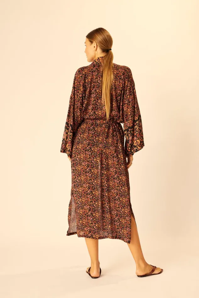 Diane Long Robe Petite Fleur Noire Women Natalie Martin Coverups