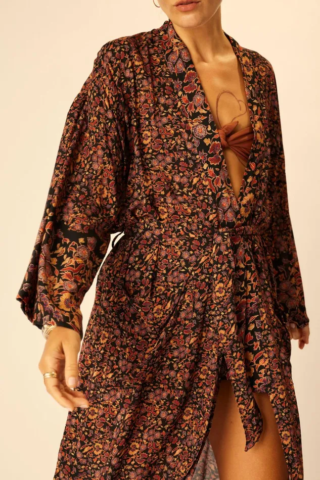 Diane Long Robe Petite Fleur Noire Women Natalie Martin Coverups