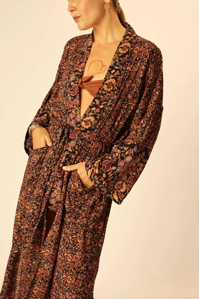 Diane Long Robe Petite Fleur Noire Women Natalie Martin Coverups