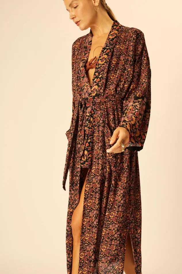 Diane Long Robe Petite Fleur Noire Women Natalie Martin Coverups