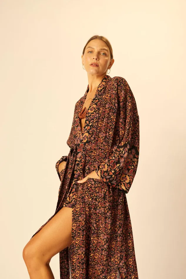 Diane Long Robe Petite Fleur Noire Women Natalie Martin Coverups