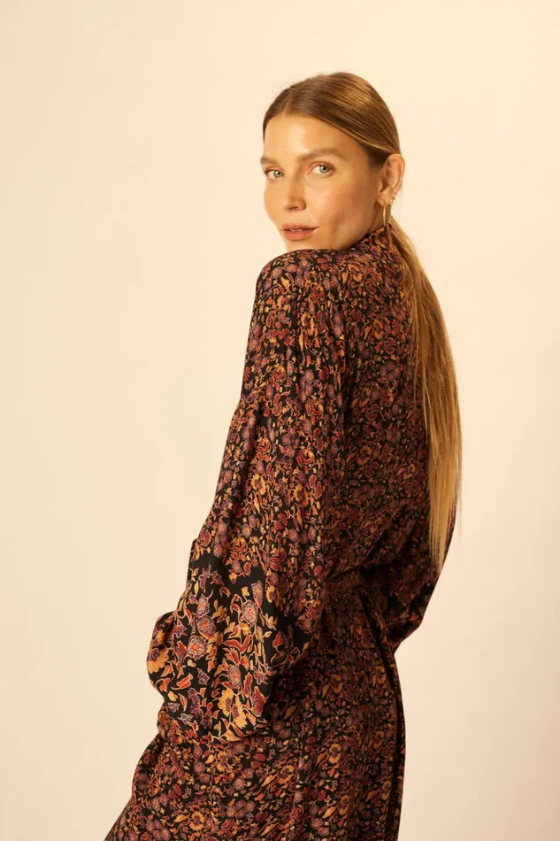 Diane Long Robe Petite Fleur Noire Women Natalie Martin Coverups