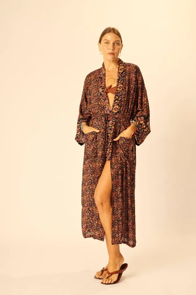 Diane Long Robe Petite Fleur Noire Women Natalie Martin Coverups