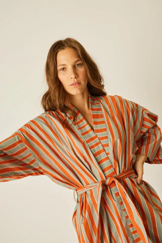 Diane Short Robe Batik Stripe Sage Women Natalie Martin Coverups