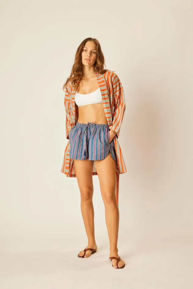 Diane Short Robe Batik Stripe Sage Women Natalie Martin Dresses