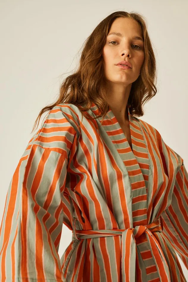 Diane Short Robe Batik Stripe Sage Women Natalie Martin Dresses