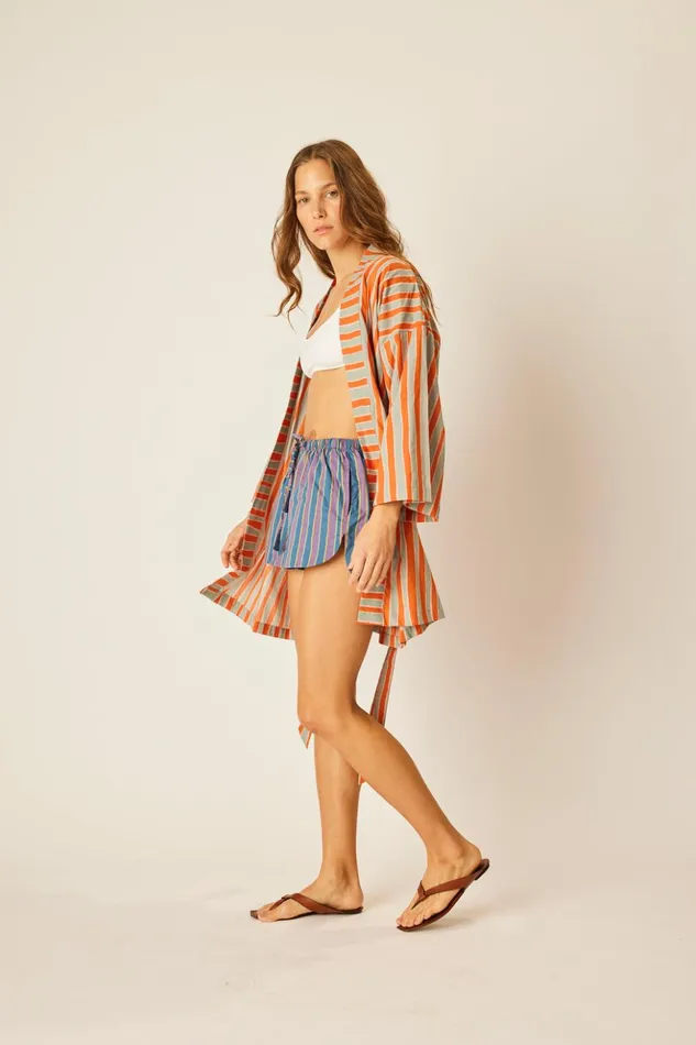 Diane Short Robe Batik Stripe Sage Women Natalie Martin Dresses