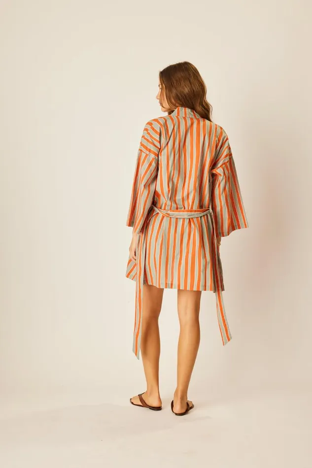 Diane Short Robe Batik Stripe Sage Women Natalie Martin Dresses