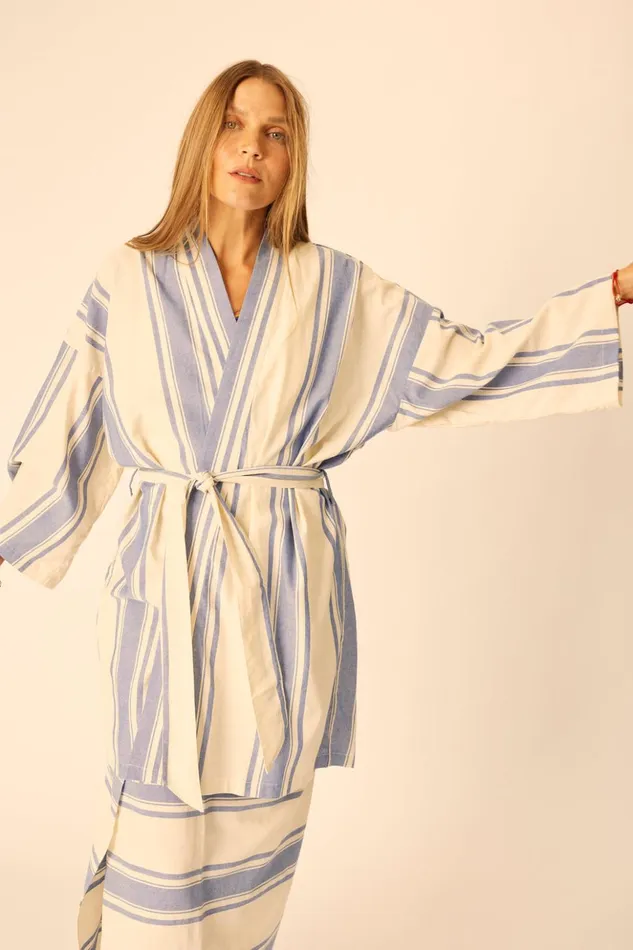 Diane Short Robe French Stripe Blue Women Natalie Martin Coverups