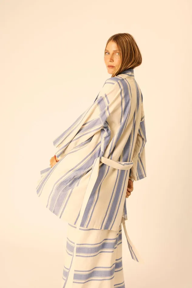 Diane Short Robe French Stripe Blue Women Natalie Martin Coverups