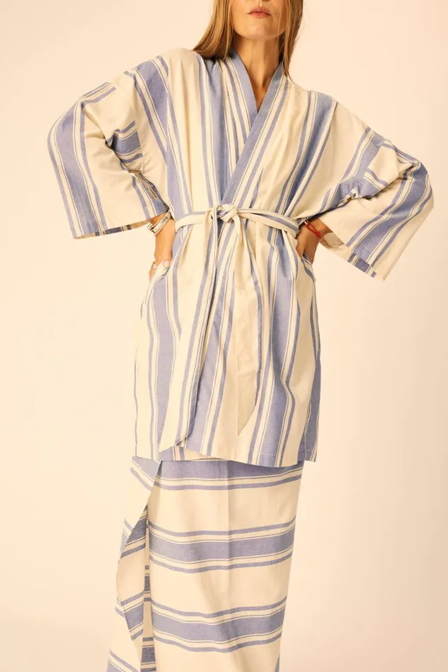 Diane Short Robe French Stripe Blue Women Natalie Martin Coverups