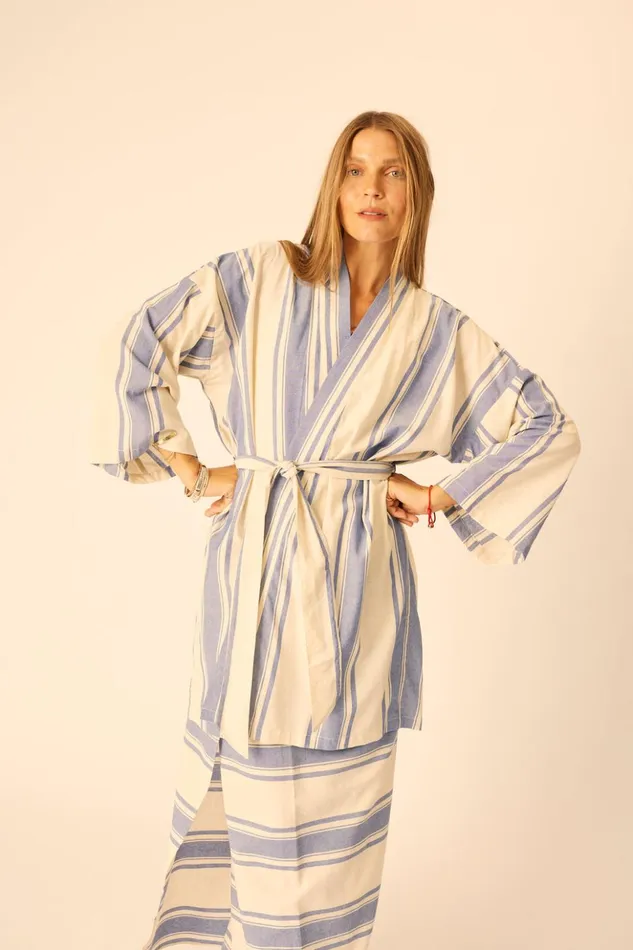 Diane Short Robe French Stripe Blue Women Natalie Martin Dresses