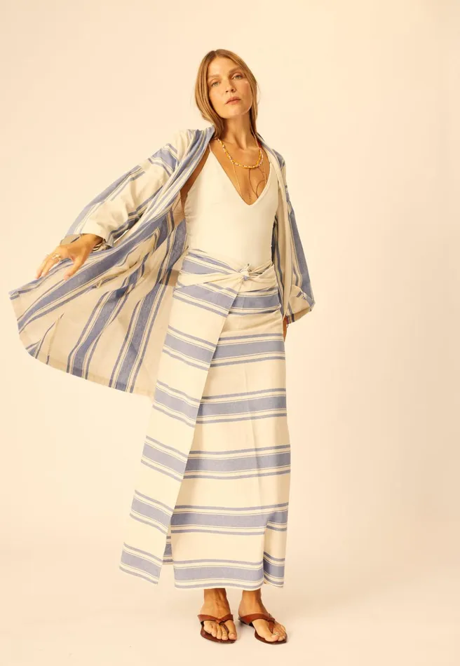 Diane Short Robe French Stripe Blue Women Natalie Martin Dresses
