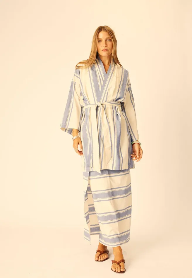 Diane Short Robe French Stripe Blue Women Natalie Martin Dresses