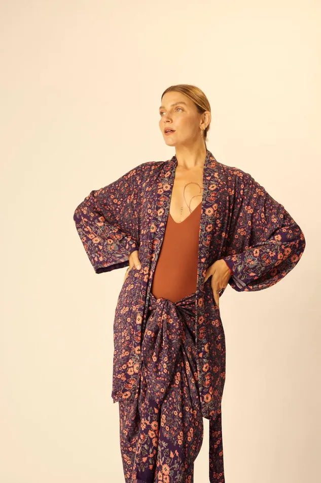 Diane Short Robe Petite Fleur Aubergine Women Natalie Martin Coverups
