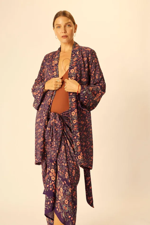 Diane Short Robe Petite Fleur Aubergine Women Natalie Martin Coverups