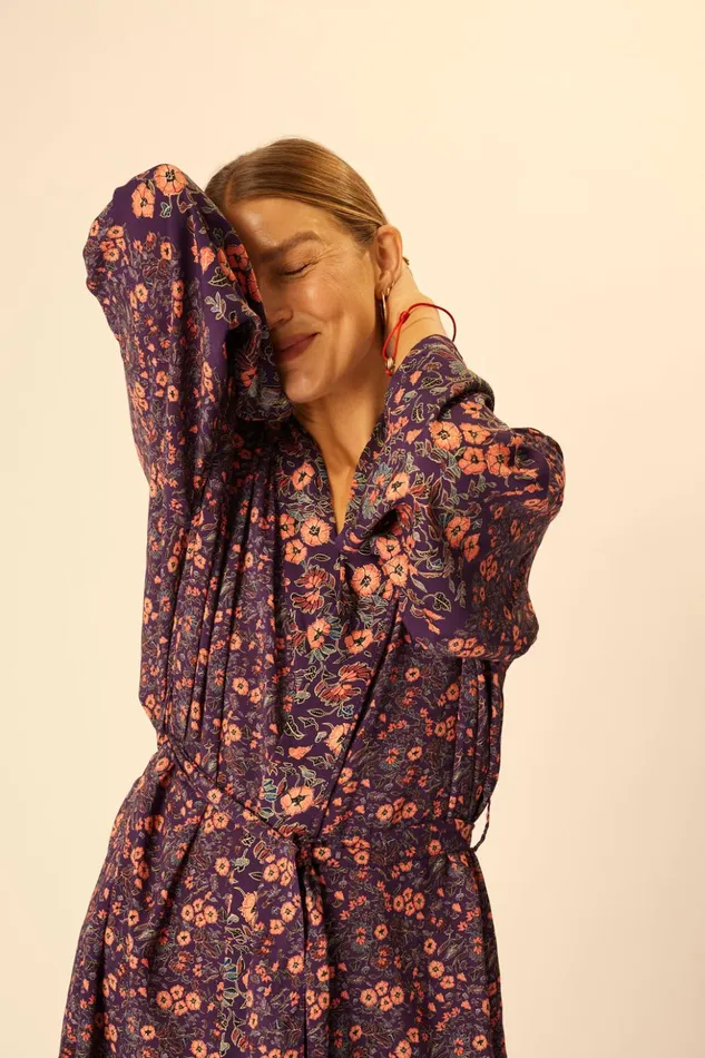 Diane Short Robe Petite Fleur Aubergine Women Natalie Martin Coverups