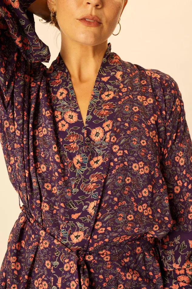 Diane Short Robe Petite Fleur Aubergine Women Natalie Martin Coverups