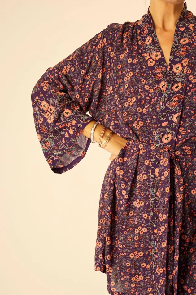 Diane Short Robe Petite Fleur Aubergine Women Natalie Martin Coverups