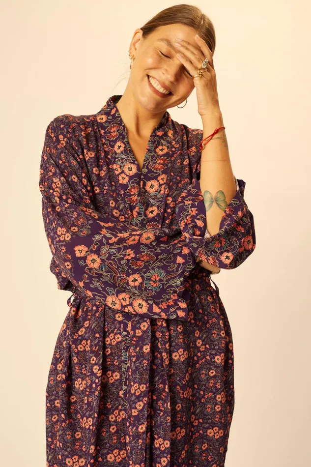 Diane Short Robe Petite Fleur Aubergine Women Natalie Martin Coverups