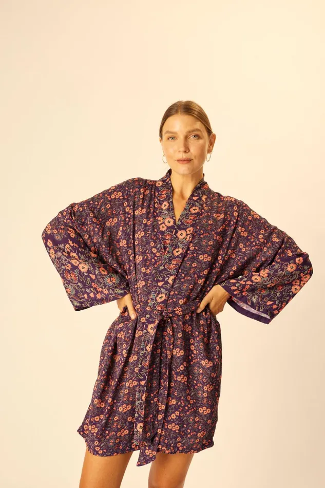 Diane Short Robe Petite Fleur Aubergine Women Natalie Martin Dresses