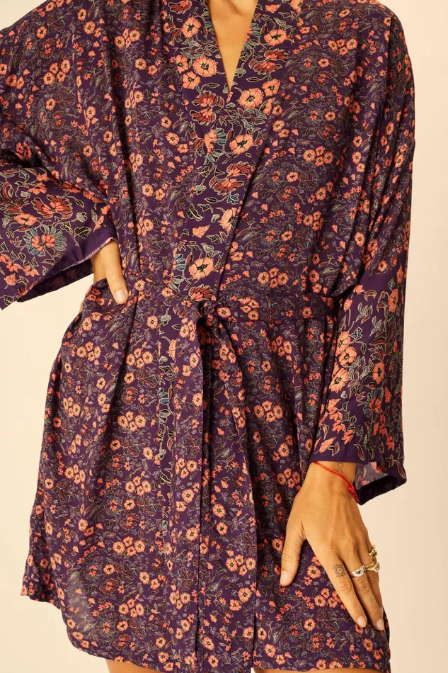 Diane Short Robe Petite Fleur Aubergine Women Natalie Martin Dresses