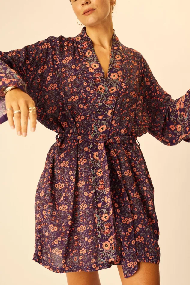 Diane Short Robe Petite Fleur Aubergine Women Natalie Martin Dresses