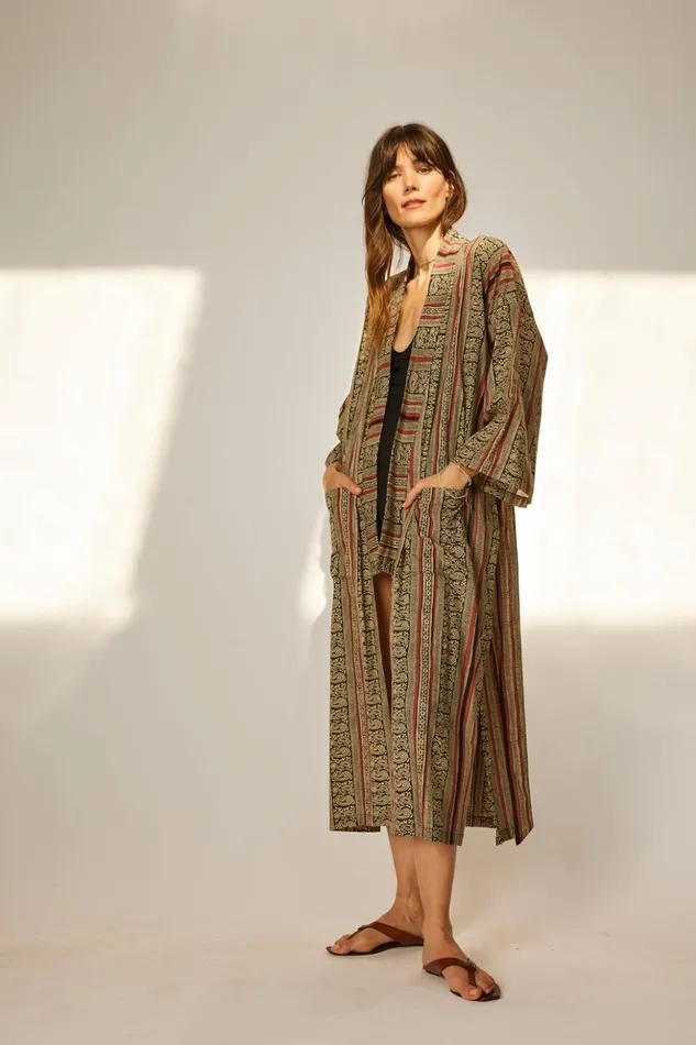 Diane Smoking Jacket Paisley Stripe Black Women Natalie Martin Coverups