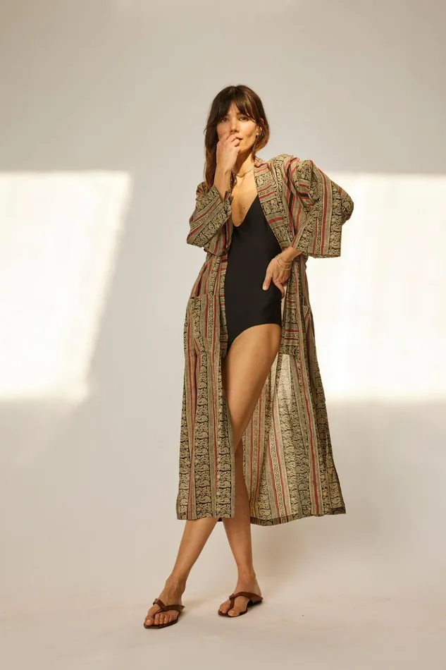 Diane Smoking Jacket Paisley Stripe Black Women Natalie Martin Coverups Diane Smoking Jacket Paisley Stripe Black Women Natalie Martin Coverups
