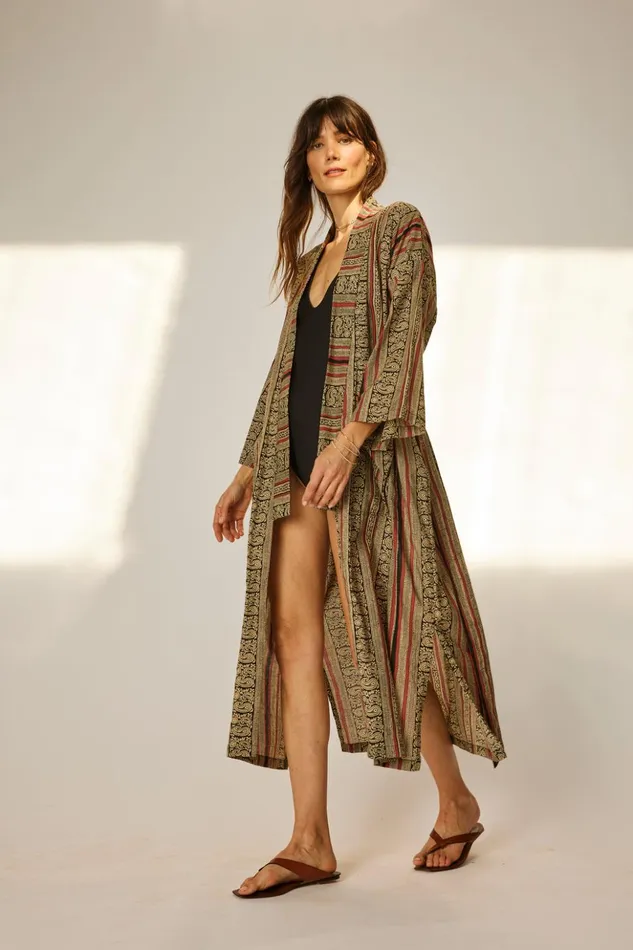 Diane Smoking Jacket Paisley Stripe Black Women Natalie Martin Coverups Diane Smoking Jacket Paisley Stripe Black Women Natalie Martin Coverups