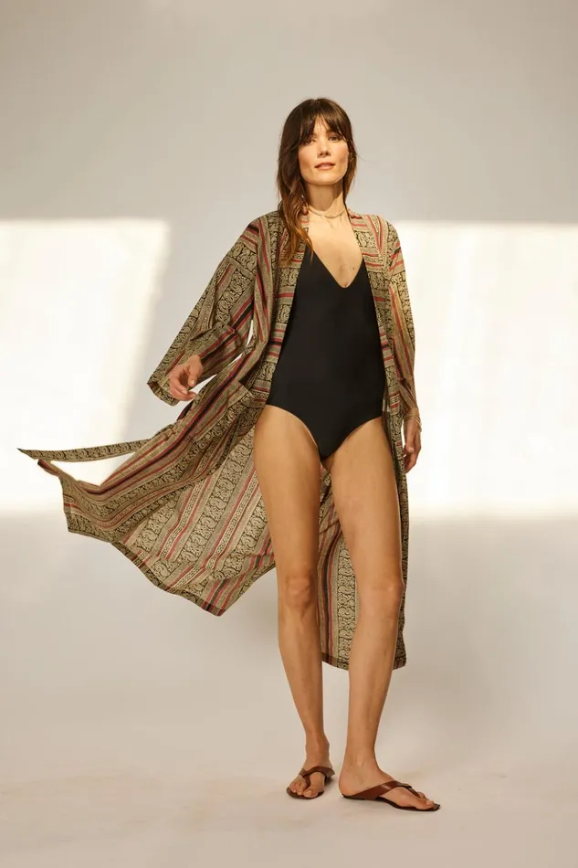 Diane Smoking Jacket Paisley Stripe Black Women Natalie Martin Coverups Diane Smoking Jacket Paisley Stripe Black Women Natalie Martin Coverups
