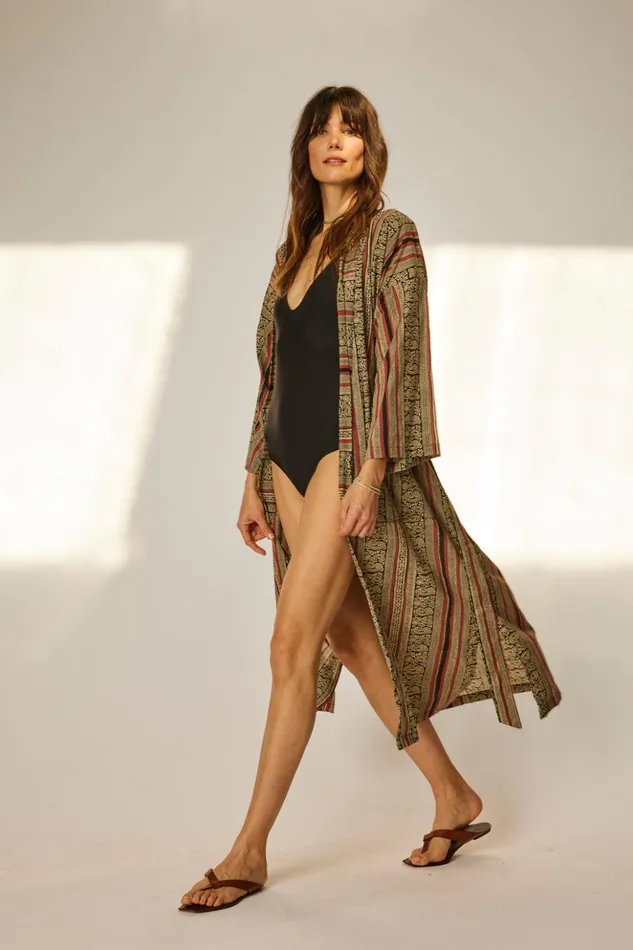 Diane Smoking Jacket Paisley Stripe Black Women Natalie Martin Coverups Diane Smoking Jacket Paisley Stripe Black Women Natalie Martin Coverups