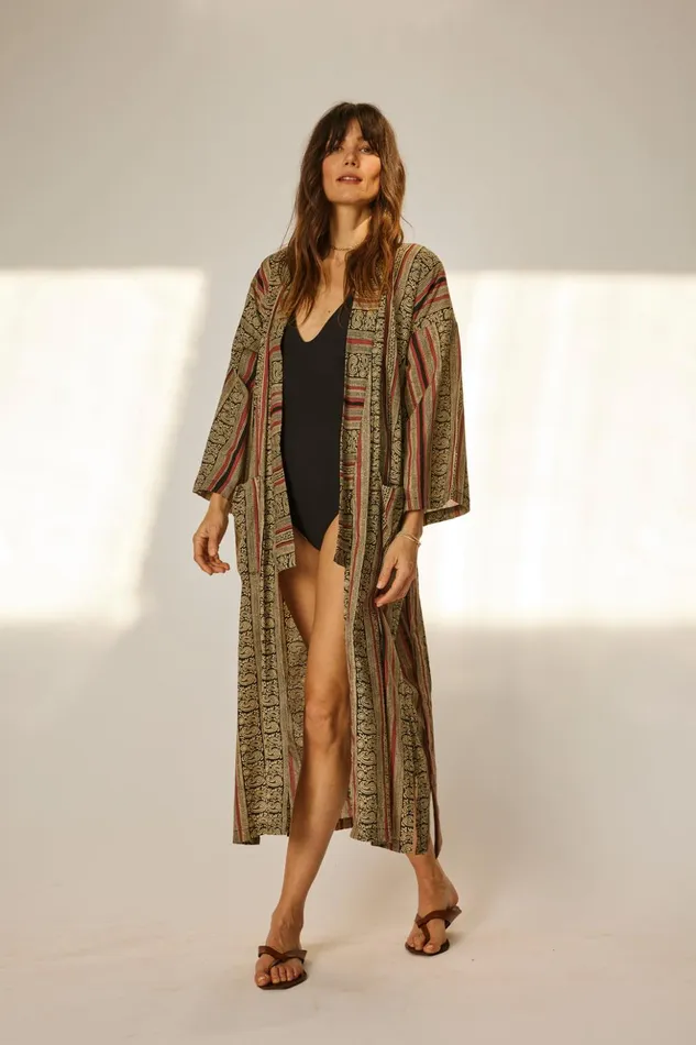 Diane Smoking Jacket Paisley Stripe Black Women Natalie Martin Coverups Diane Smoking Jacket Paisley Stripe Black Women Natalie Martin Coverups