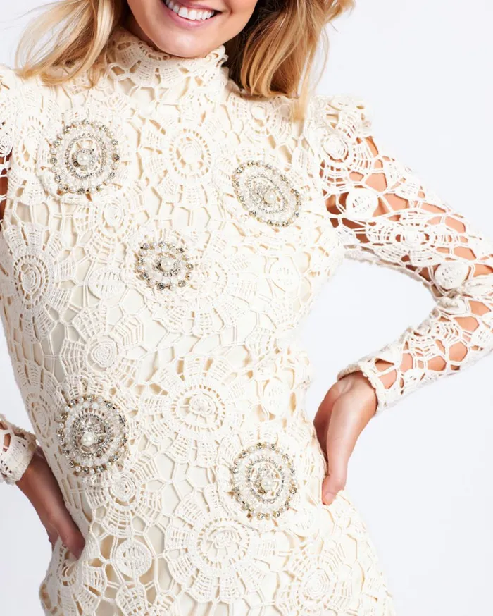 Dresses and Jumpsuits Women Patbo Beaded Crochet Open Back Mini Dress Wheat