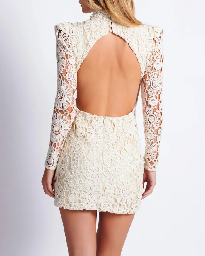 Dresses and Jumpsuits Women Patbo Beaded Crochet Open Back Mini Dress Wheat
